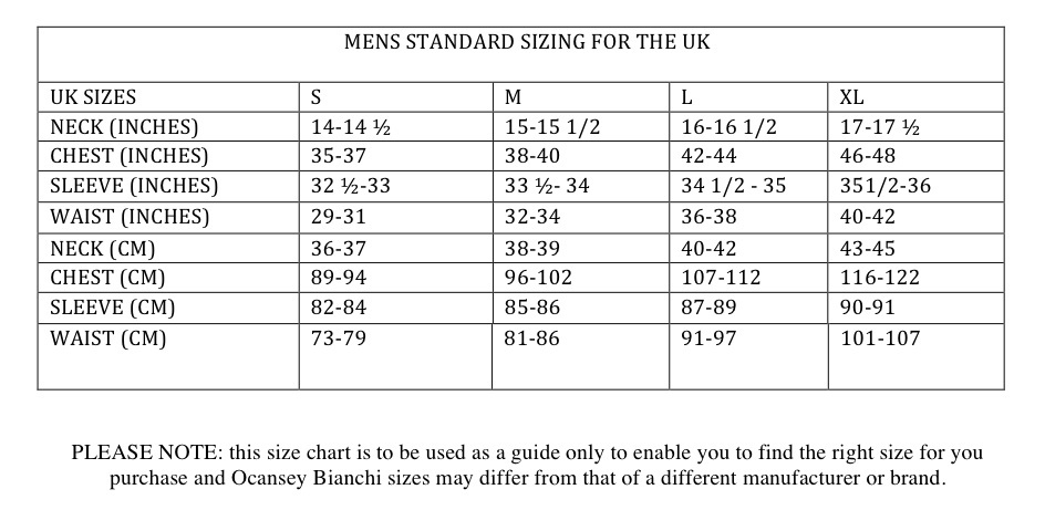 James Mens Size Chart